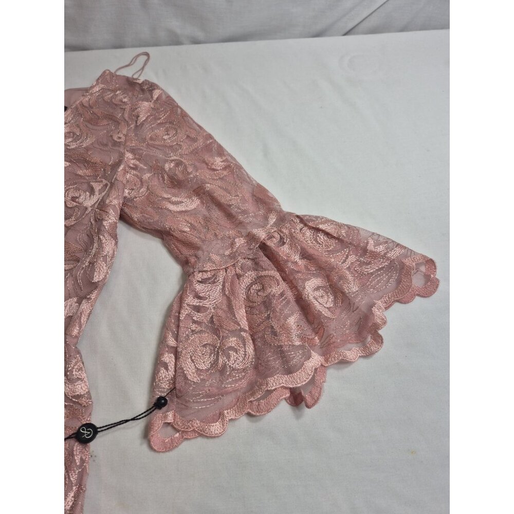 Adrianna Papell Women's Dress Size 8 V-Neck Bell Sleeves Embroidered Pink (63) - Picture 6 of 15